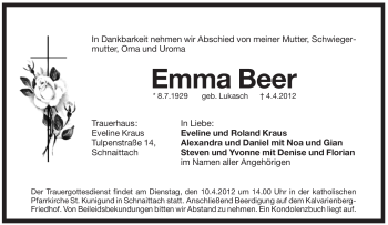 Traueranzeige von Emma Beer von Pegnitz-Zeitung